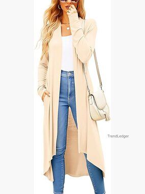 Lightweight Long Cardigan Duster with Pockets, Size Medium